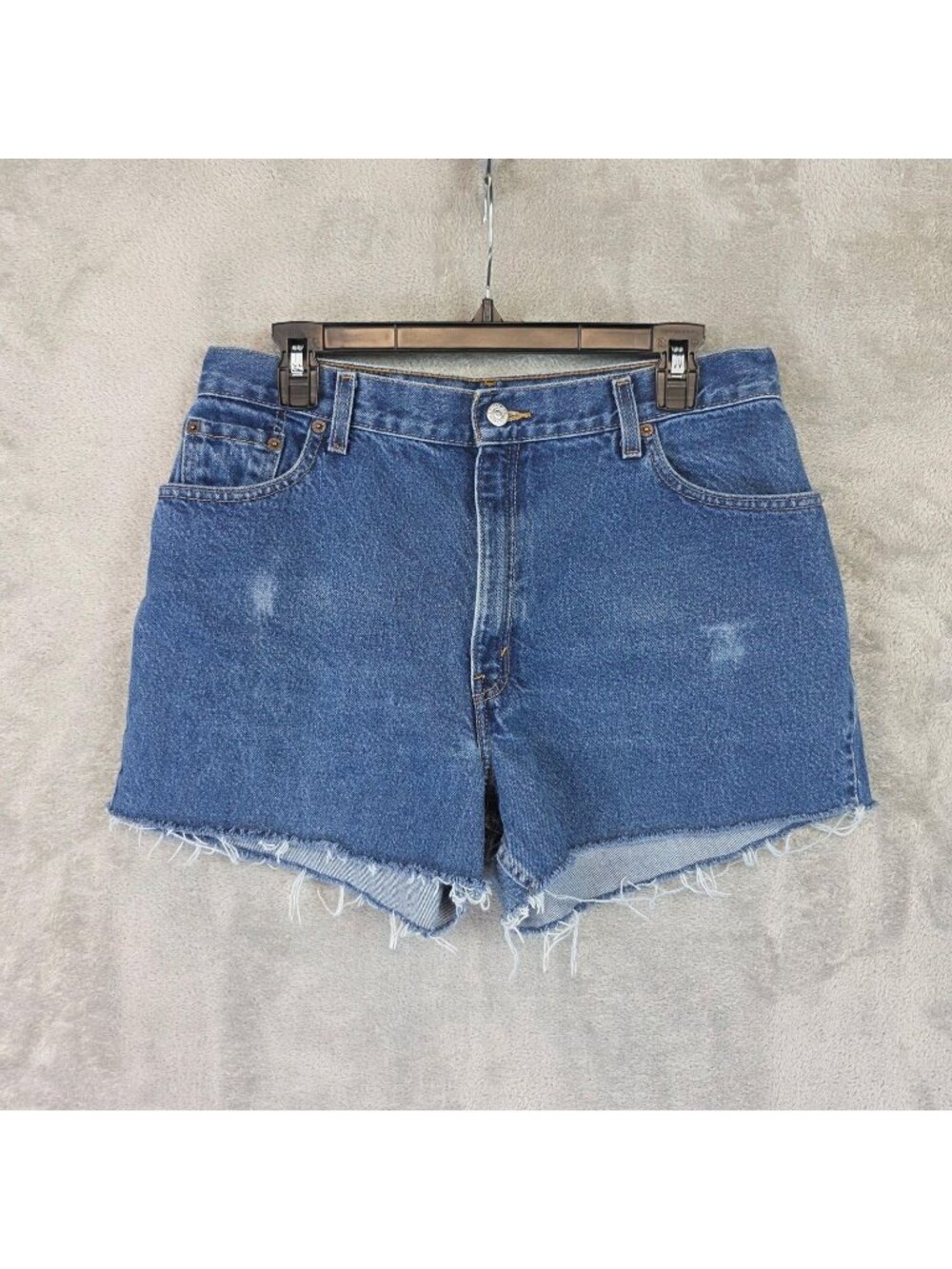 Vintage Levi's 550 Shorts Womens 14 Blue Denim Relaxed Fit Cutoff Frayed Hem